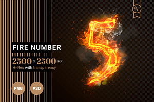 Fire Number 5 of burning flame (PSD)