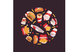 Fast food circle. round shape, a Food Illustration by Onyx