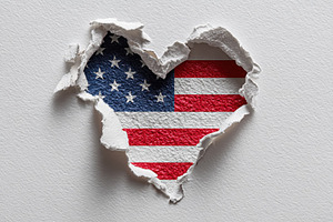 American flag heart shaped hole torn, a Photo by Pixeness Studio