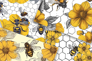 Seamless Honey Bee Digital Paper