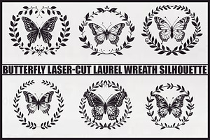 Butterfly Laurel Wreath Set, an Illustration by jahid234