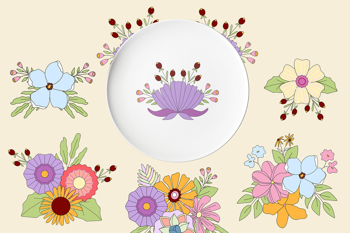 Retro flowers. Groovy summer clipart, an Object Graphic by Sofico (Photo 9 of 23)
