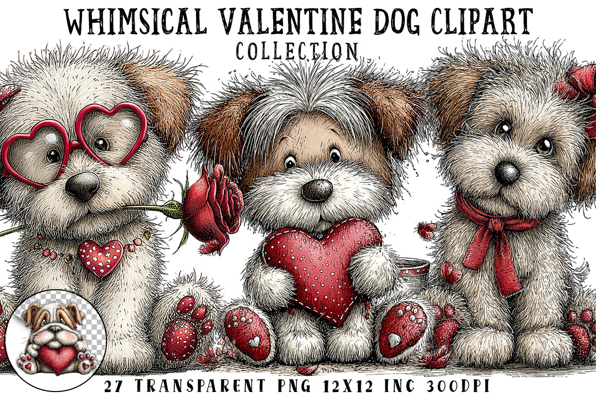 Whimsical Valentine Dog Clipart, an Illustration by OK Design (Photo 1 of 6)