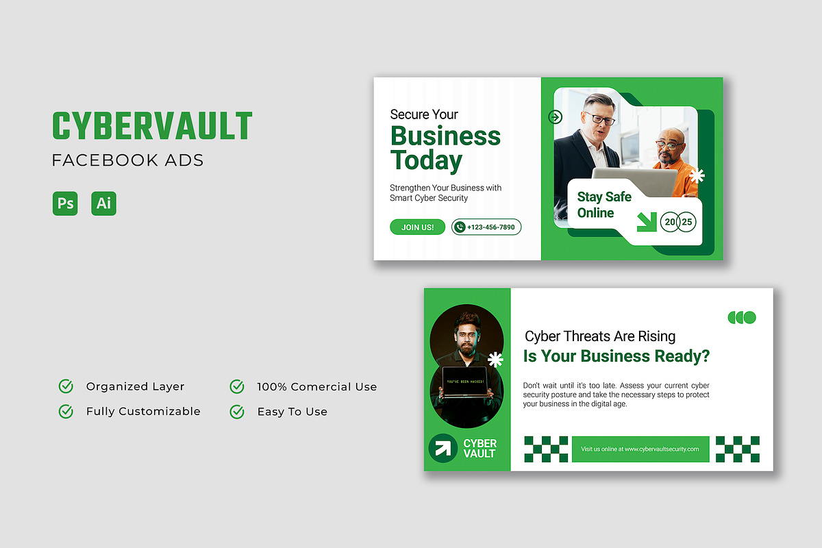 Cybervault Security - Facebook Ads, a Social Media Template by Esensifiksi.studio (Photo 1 of 3)