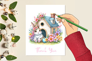 Watercolor Easter Bunny House PNG