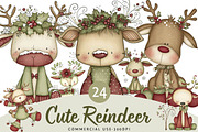 Christmas Cute Reindeer Clipart, an Illustration by DreamPrint404 (Thumbnail 1 of 6)