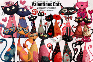 Quirky Valentines Cats Clipart  Bund, an Illustration by SVGArt
