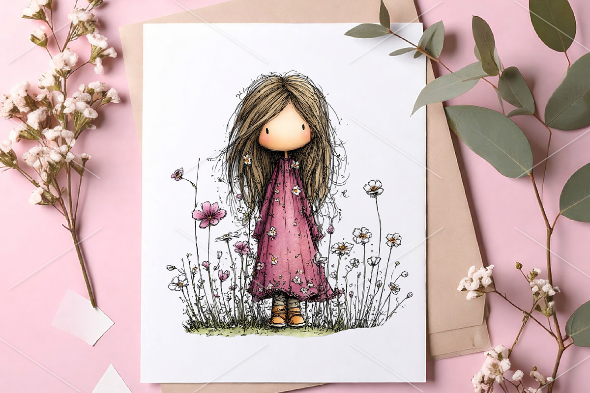 Whimsical Spring Girl Clipart Bundle, an Illustration by Canvas Craft (Photo 6 of 7)