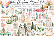 Watercolor Boho Christmas Clipart Se, an Illustration by Sublimation Artist (Thumbnail 1 of 6)
