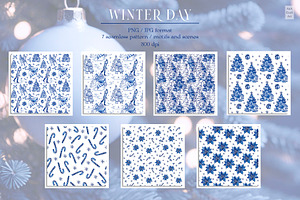 Winter Day Seamless Patterns Clipart