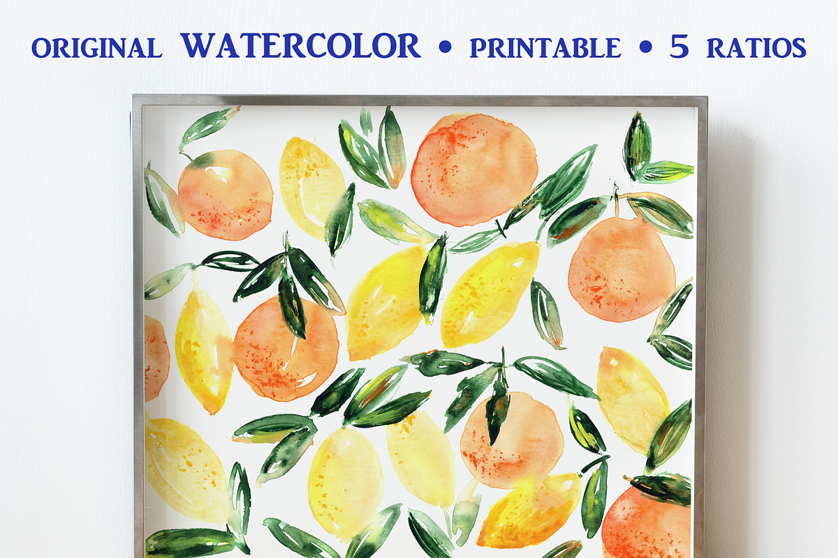 Watercolor orange-lemon art/pattern, a Pattern Graphic by Katerina Tova (Photo 2 of 3)