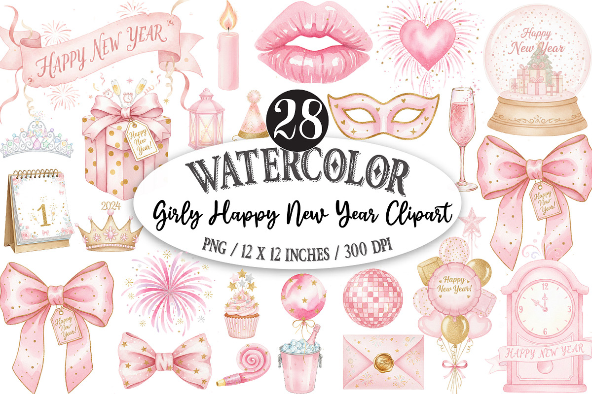 Girly Happy New Year Clipart, an Illustration by Designking (Photo 1 of 5)