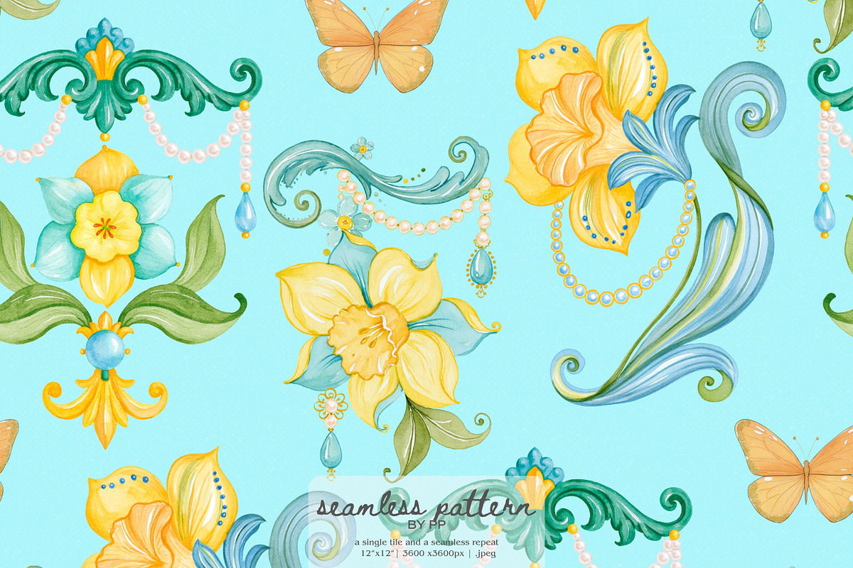 Rococo Floral Seamless Pattern, a Pattern Graphic by Pink Studio Art (Photo 1 of 4)