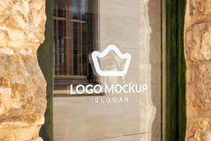 Window Logo Mockup Stone Wall