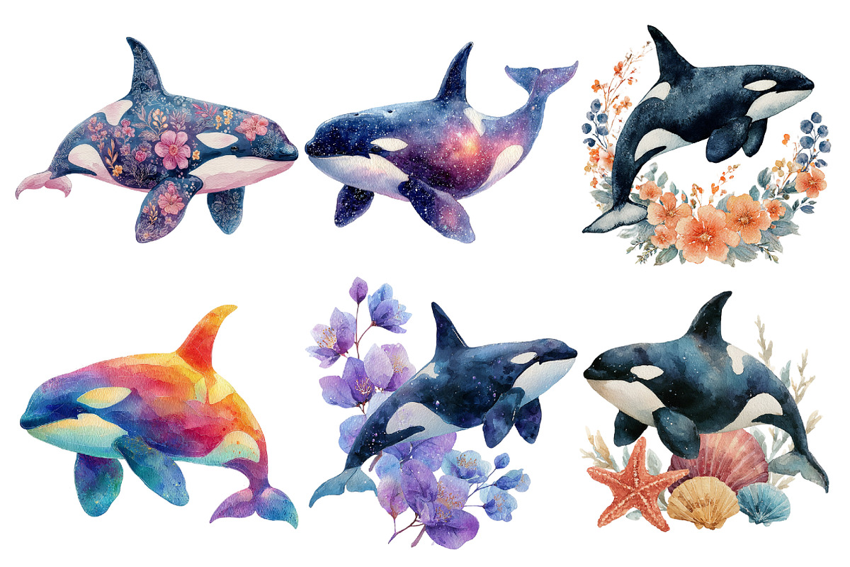 Watercolor Orca Clipart, an Illustration by Designworld (Photo 2 of 6)