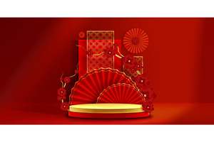 Chinese golden podium display with, an Object Illustration by art PVP - market