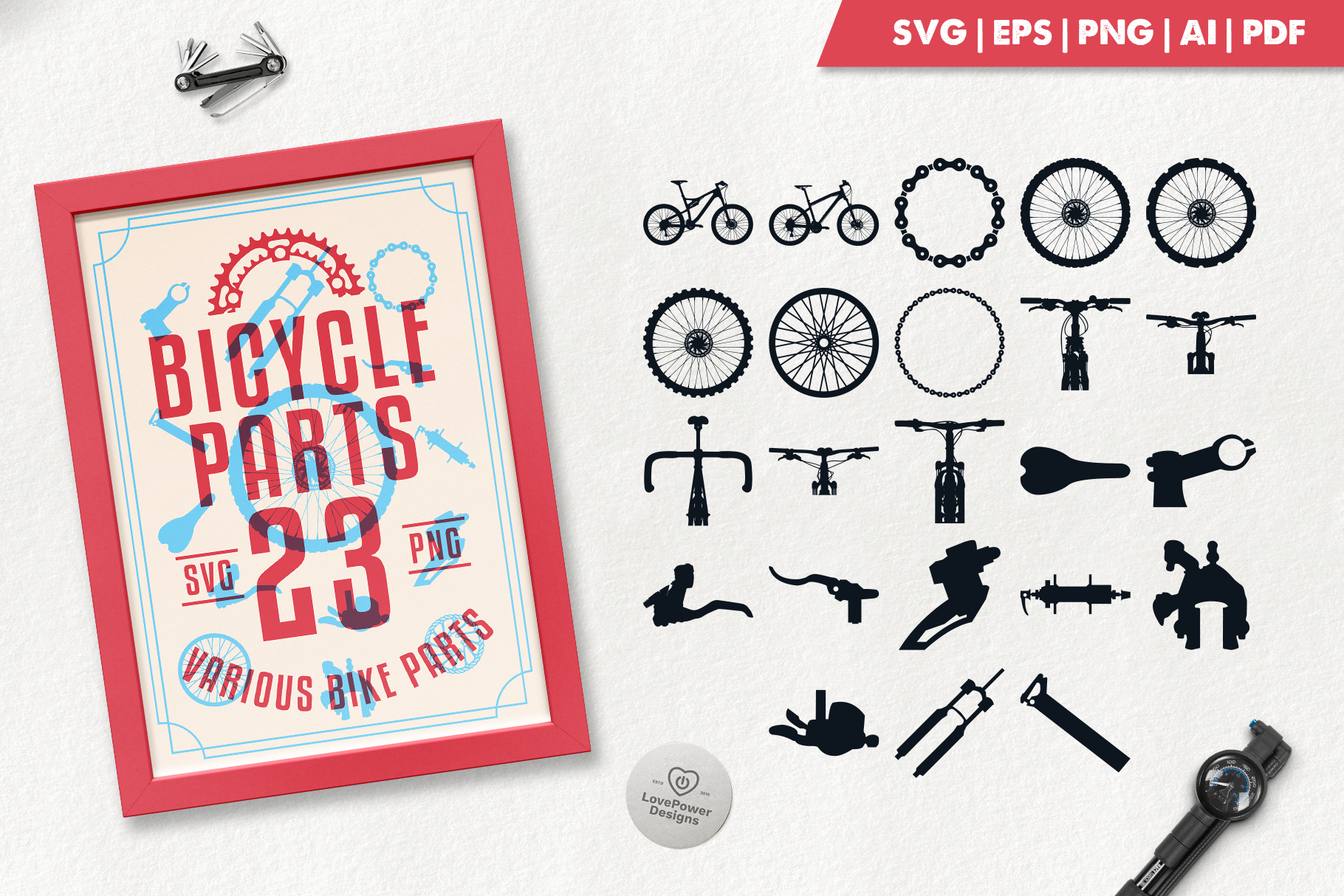 Bike Parts | Bicycle Parts | Bicycle, a Graphic by LovePowerDesigns