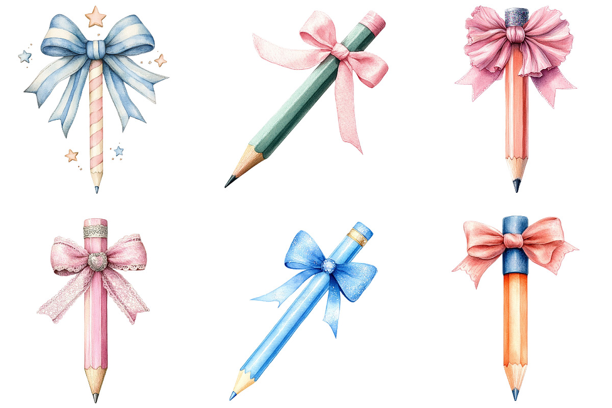Coquette School Pencil Bow Clipart, an Illustration by DreamArtGraphic (Photo 5 of 5)