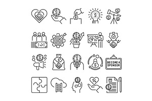 Sponsorship line icons set. Business