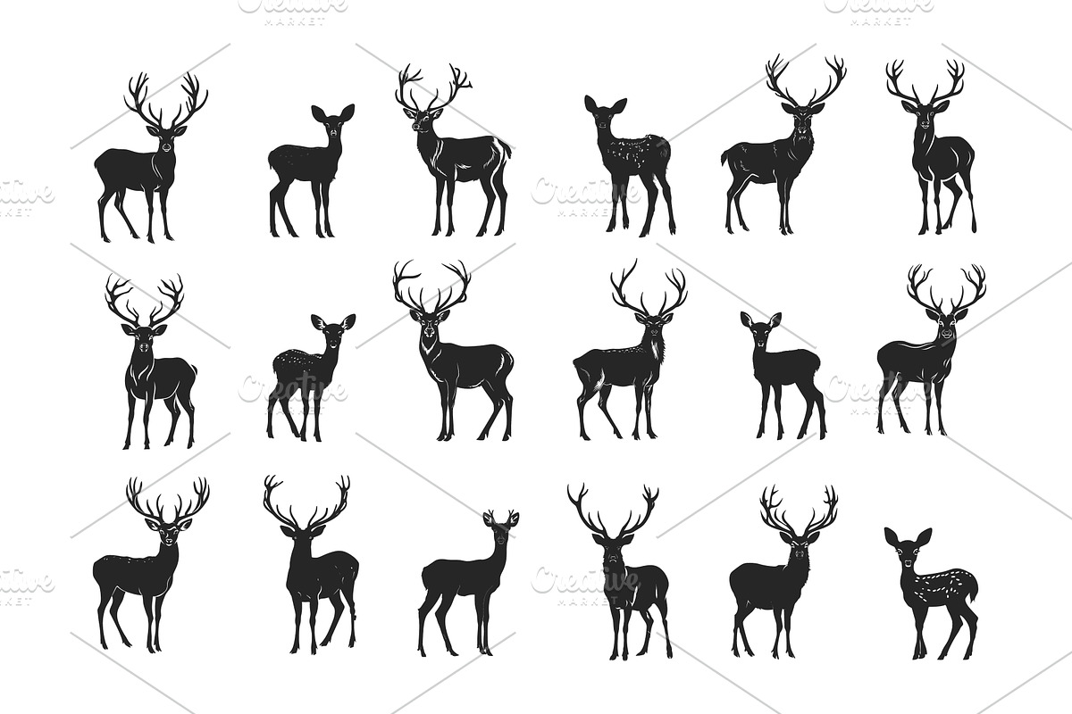 Deer black silhouettes vector set, an Animal Illustration by Stock-Smart-Start