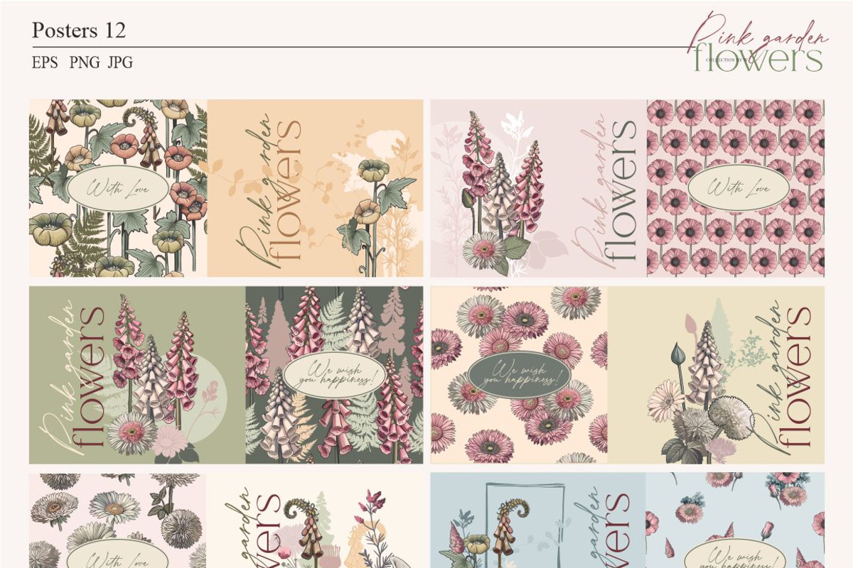 Pink garden flowers, a Decorative Illustration by Collection by VY (Photo 3 of 10)