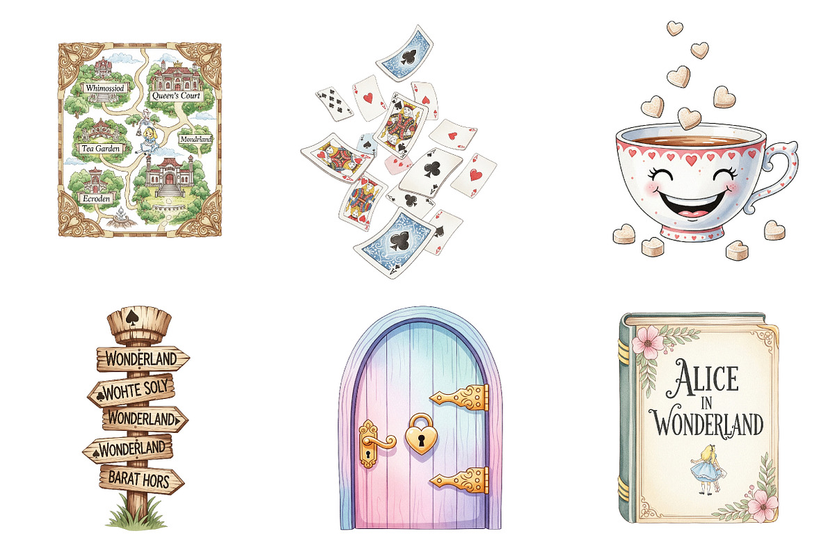 Vintage Alice in Wonderland Clipart, an Illustration by Watercolor design (Photo 4 of 4)