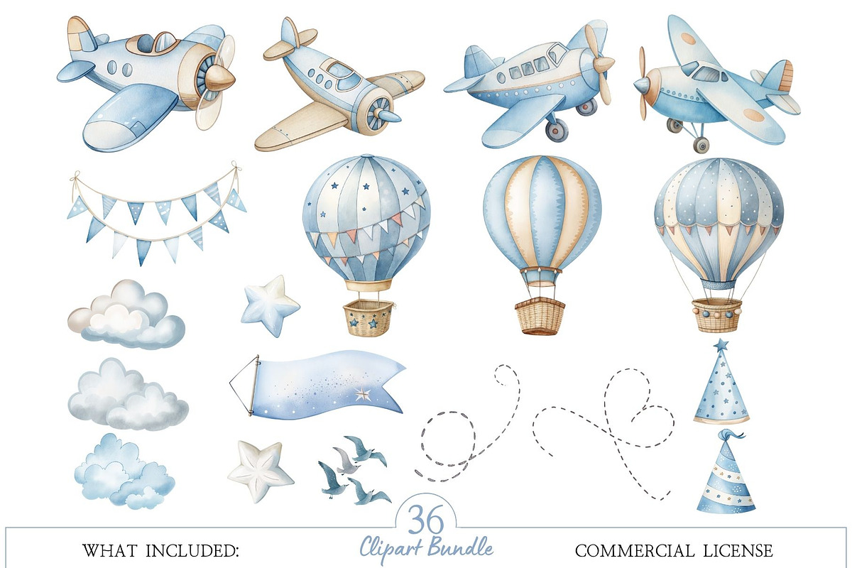 Air Transport Watercolor Clipart Set, an Illustration by MockupWizard (Photo 3 of 5)