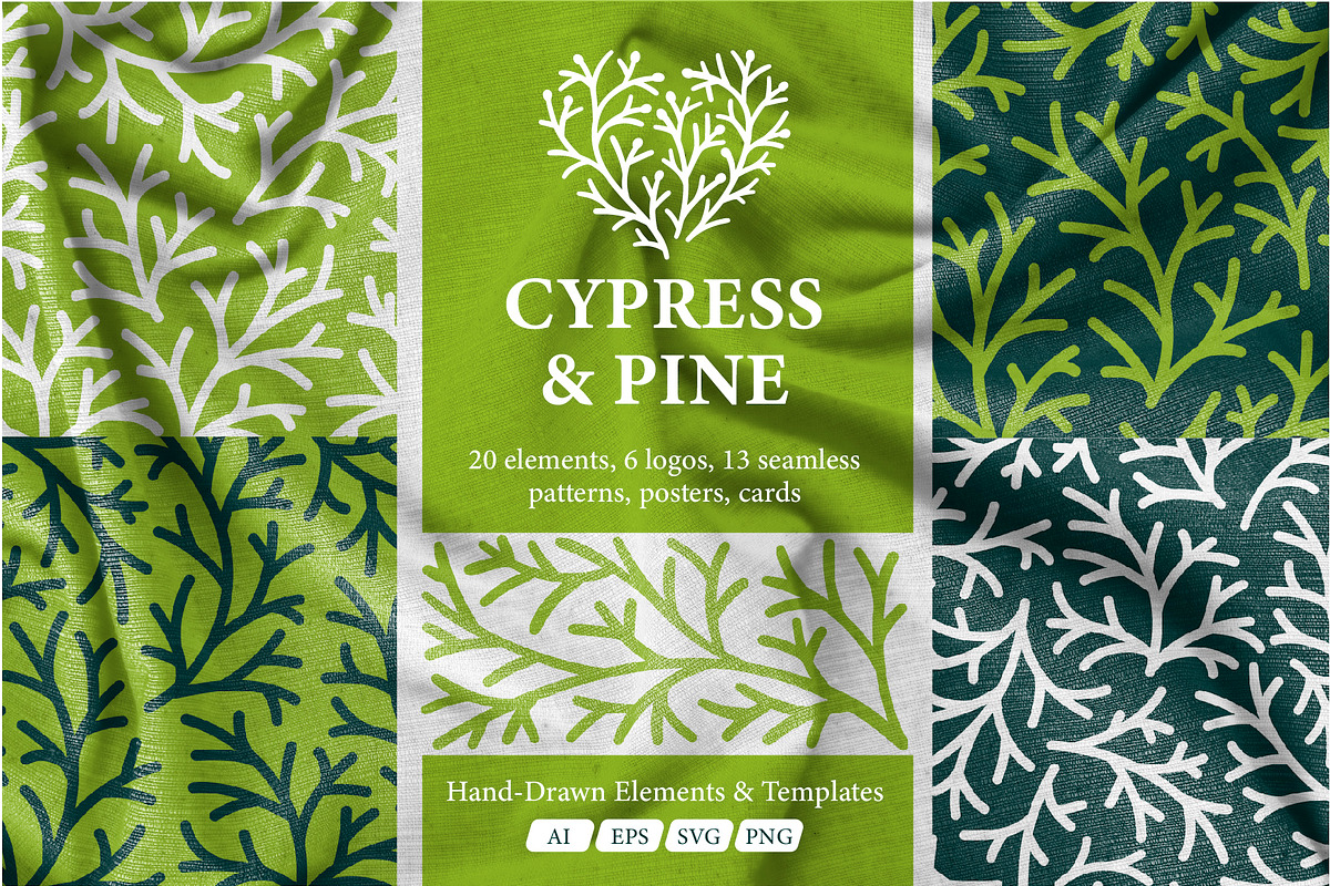Linocut Conifer Branches Vector Set, a Decorative Illustration by Lettering_Logo (Photo 1 of 13)