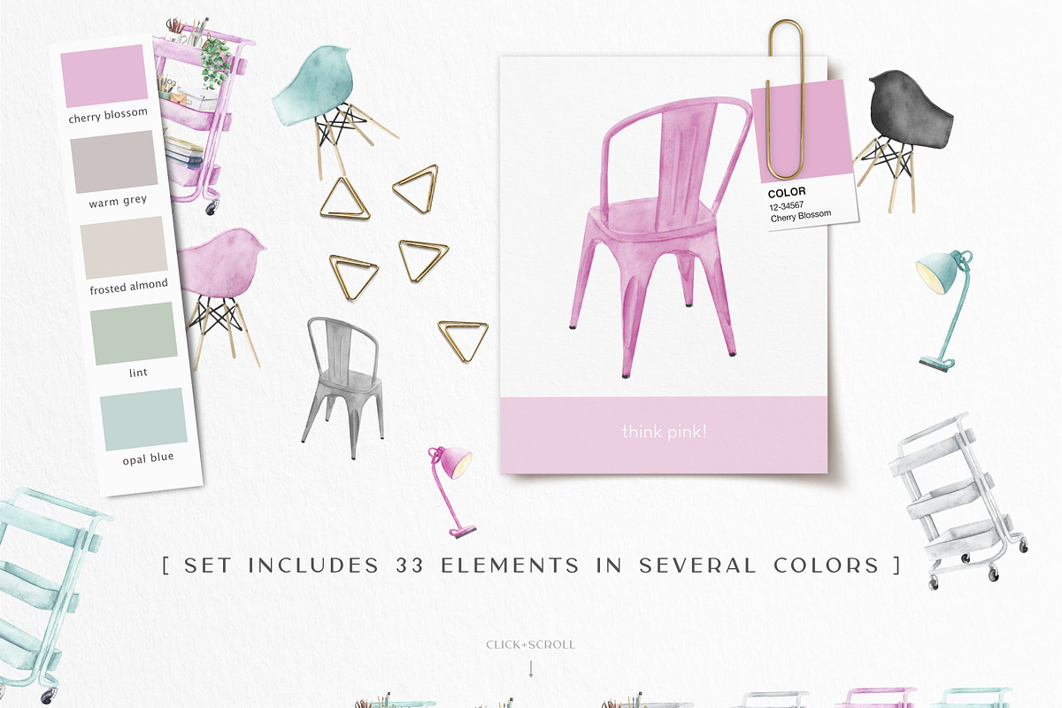 Watercolor Workspace Elements, a Decorative Illustration by beehouse studio (Photo 11 of 14)