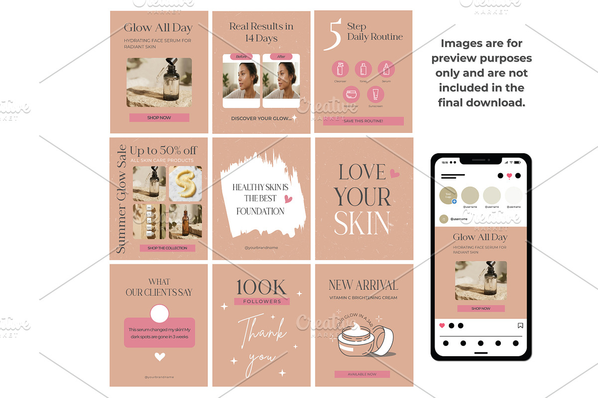 Aesthetic Skincare Social Media Kit, a Social Media Template by FusionadCreates (Photo 1 of 7)