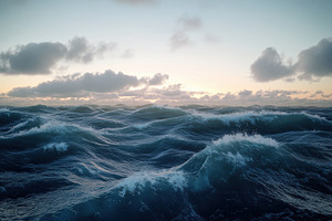 Dramatic Ocean Waves Sunset Sky Natu, a Photo by Pixeness Studio