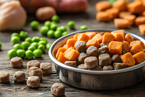 Natural dog food with sweet potato and peas, a Food & Drink Photo by Photostock