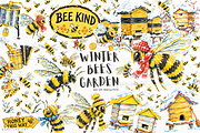 Winter Bees Garden Clipart, a Seasonal Illustration by Markicha Art (Thumbnail 1 of 5)