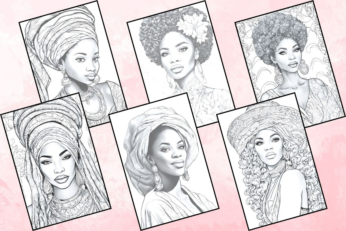 Black Women Coloring Pages, an Illustration by Catchy Ideaz (Photo 2 of 3)