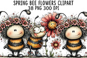 Spring Bee Flowers Clipart, an Illustration by CraftArtStudio (Thumbnail 1 of 6)
