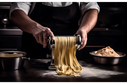 Chef making tagliatelle. Generate ai, a Food & Drink Photo by Ylivdesign
