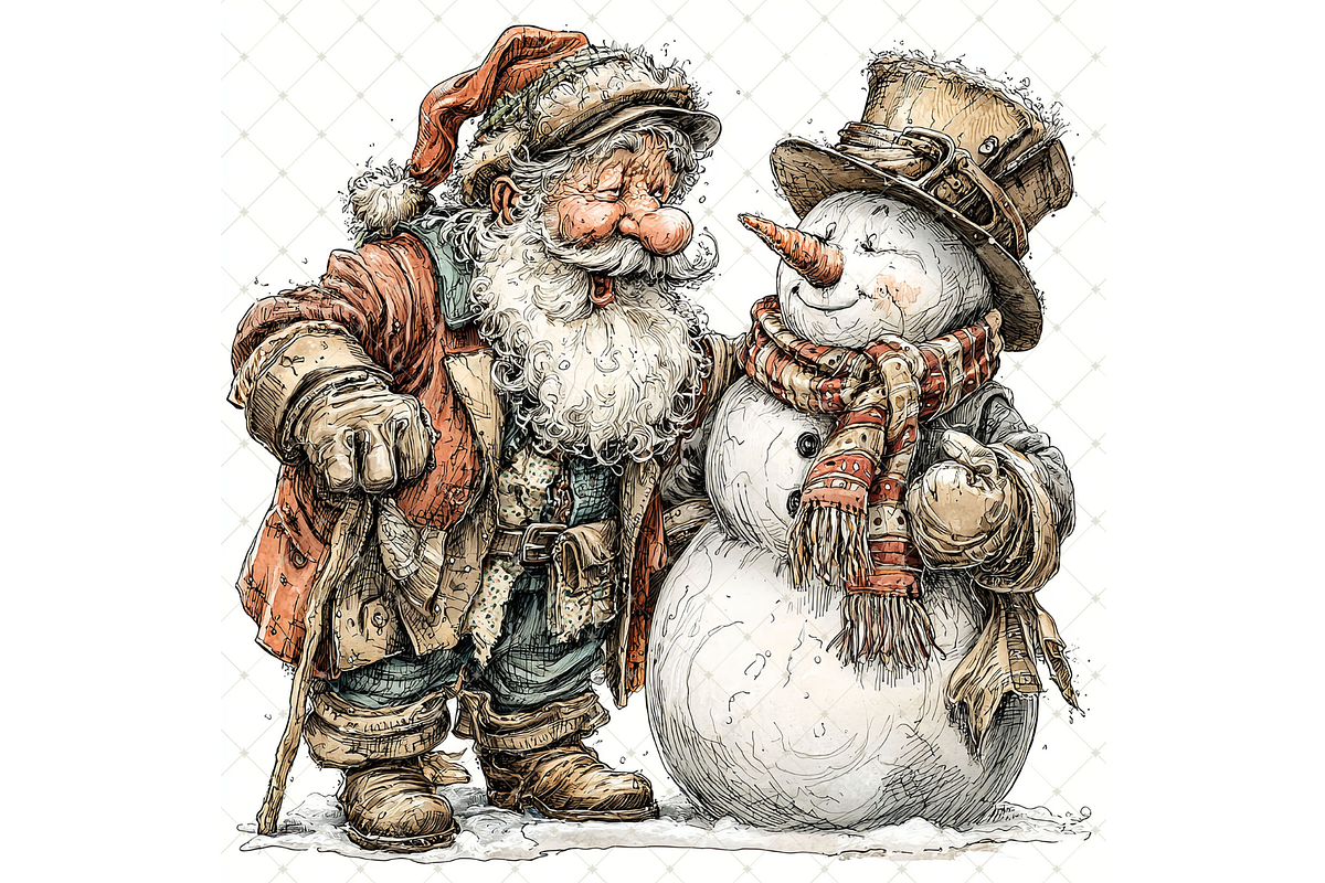 Santa and Snowman Clipart JPG, a Seasonal Illustration by Memories By Lea (Photo 7 of 18)