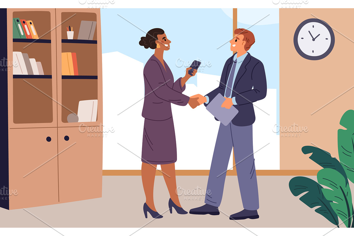 Businessman and businesswoman shake, a Person Illustration by Vectorbuum