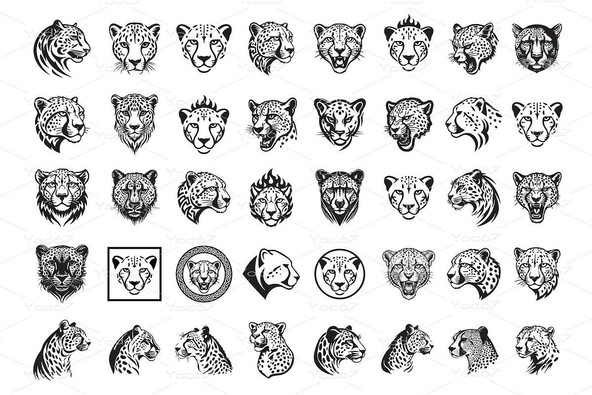Vector of cheetah head bundle, an Illustration by yod67