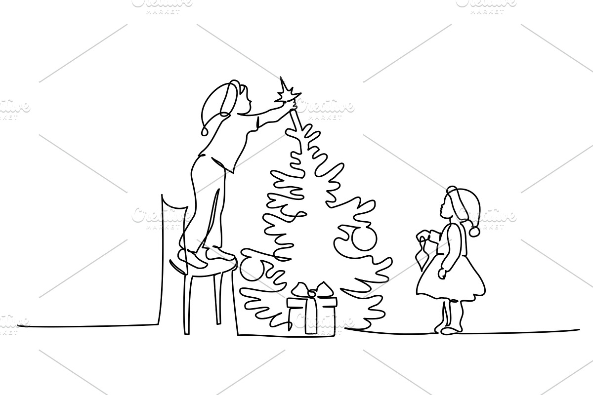 Kids,boy and girl decorate Christmas, a Person Illustration by Valenty