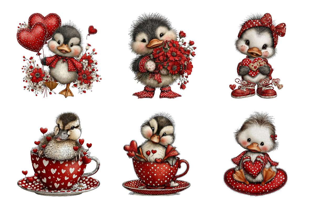 Cute Baby Duck Valentine Clipart, an Illustration by SinaCreation (Photo 4 of 11)