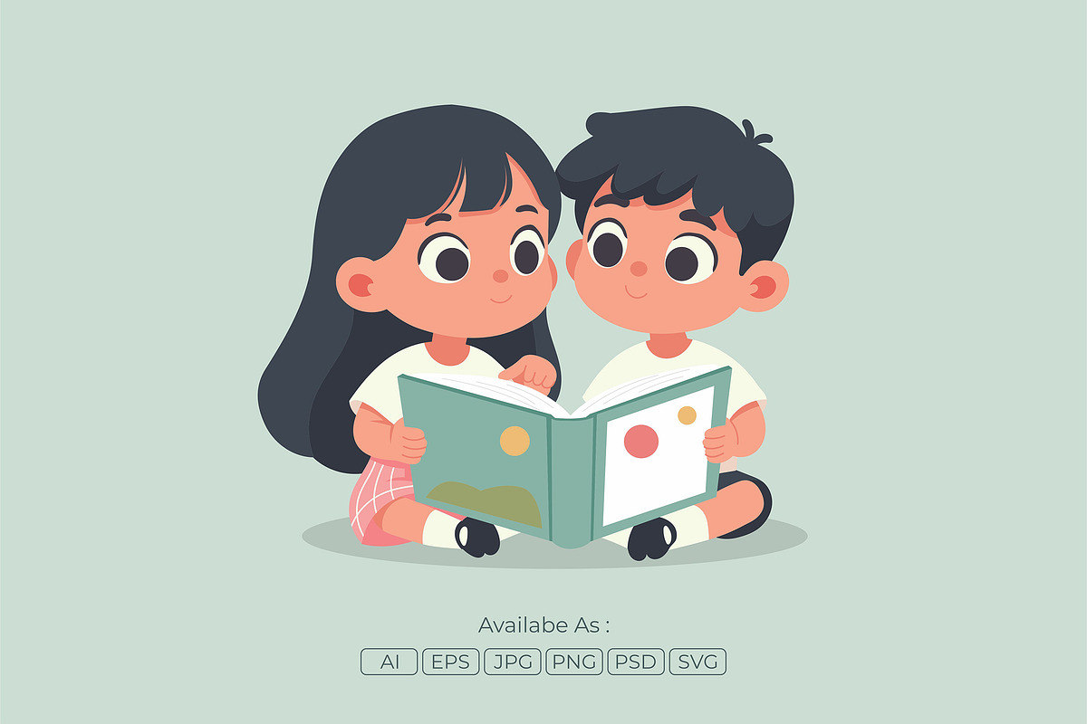 Boy Girl Study Time Illustration, a Person Illustration by Partikusi Design (Photo 2 of 3)