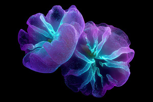 Neon bioluminescent twin flowers, an Abstract Photo by AlyaAnd