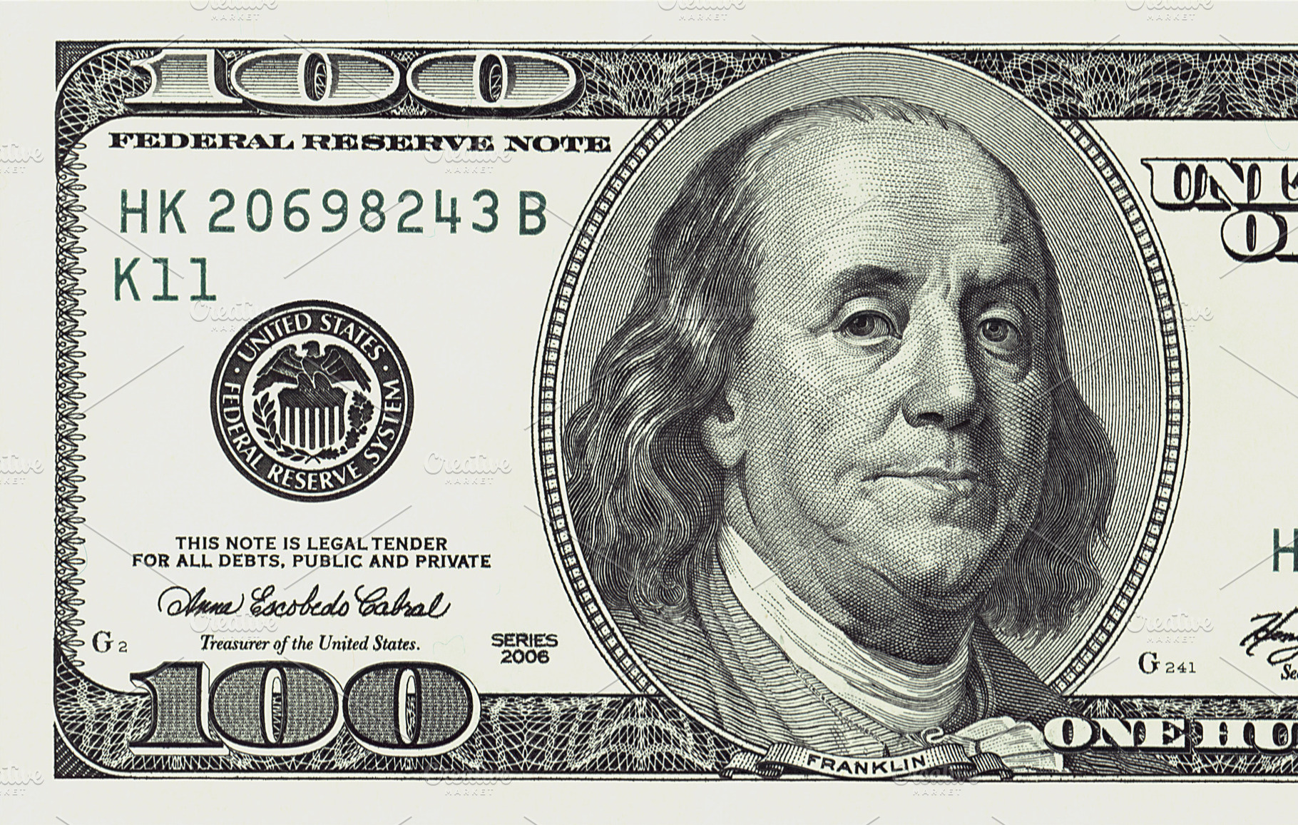 One hundred dollars bill detailed, a Background Photo by HighRes Pictures