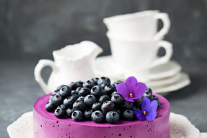 Blueberry cheesecake stock photo containing baked and baking