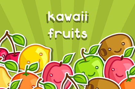 Background with kawaii fruits., a Card Template by incomible