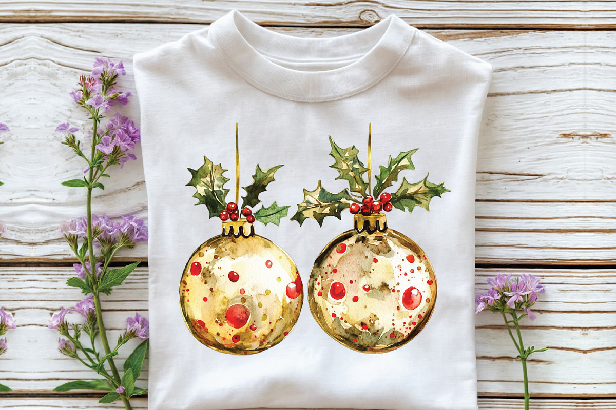 Red Gold Christmas Watercolor Clipar, an Illustration by CraftArtStudio (Photo 5 of 6)