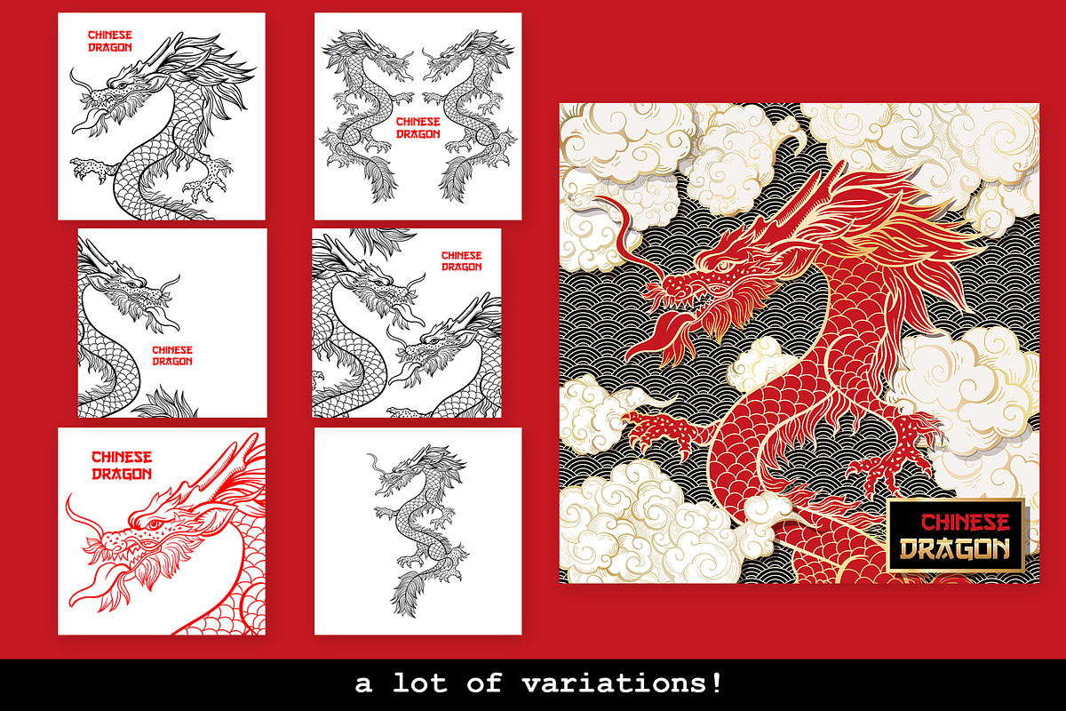 Chinese Dragon Vector Illustrations, a Background Graphic by ilonitta (Photo 6 of 14)