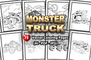 75 Monster Truck Vector Coloring Pag, a Transportation Illustration by Blue Digital Studio (Thumbnail 1 of 3)
