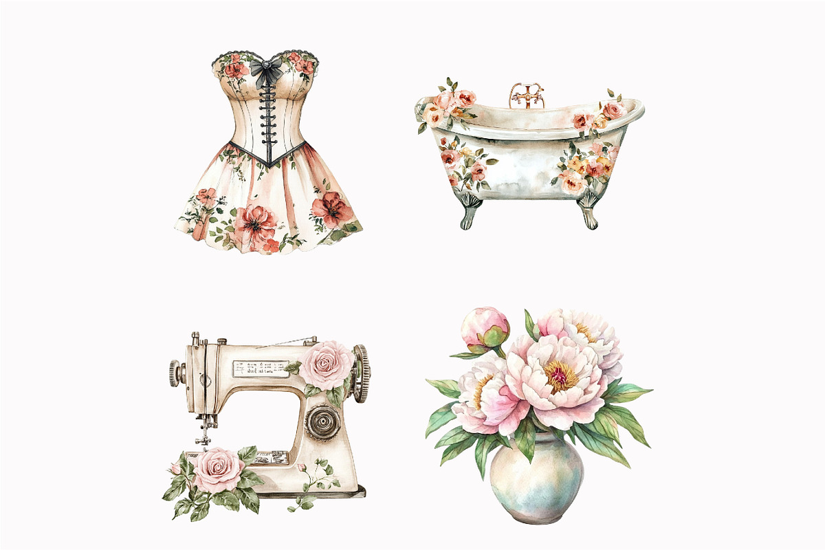 Watercolor Victorian Decor Clipart, an Illustration by Design Market (Photo 4 of 4)